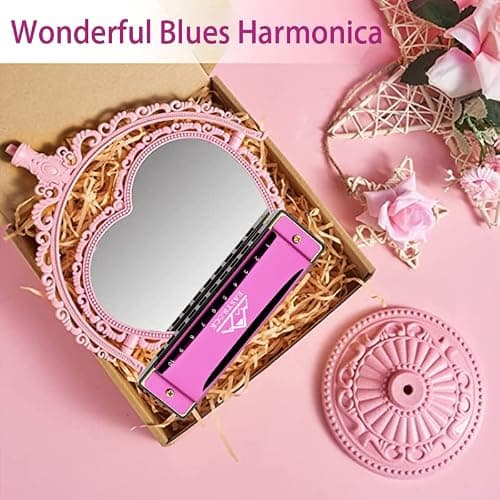 EastRock Blues Harmonica Mouth Organ 10 Hole C Key with Case, Diatonic Harmonica for Professional Player, Beginner, Students gifts, Adult, Friends, Gift(Pink）) thumbnail 6