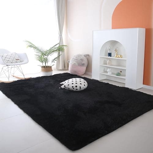 CAIYUECS Shag Area Rug,Indoor Ultra Soft Fluffy Plush Rugs for Bedroom Living Room, Non-Skid Modern Nursery Faux Fur Rugs for Kids Room Home Decor (5x7 Feet, Black) thumbnail 4