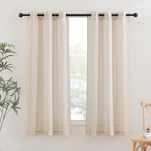 NICETOWN Beige Linen Curtains 63 inch Length 2 Panels, Grommet Flax Semi Sheer Linen Blend Curtains & Drapes Privacy with Light Filtering Window Drapes for Nursery, W36 x L63, 2 Pieces - Image 1