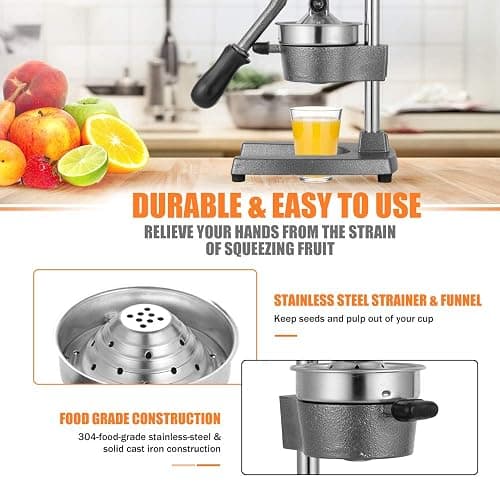 Gowintech Commercial Heavy Duty Cast Iron Hand Press Manual Orange Citrus Lemon Lime Grapefruit Pomegranate Fruit Juice Squeezer Machine with Stainless Steel Cup Grey thumbnail 7