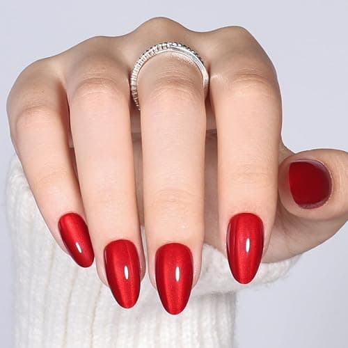 WiniBeauty Red Cat Eye Press On Nails Almond - Short Almond Fake Nails | Red Cateye Press On Nails Reusable Stick On Nails in 16 Sizes, 32pcs False Nail Kit for Women & Girls thumbnail 2