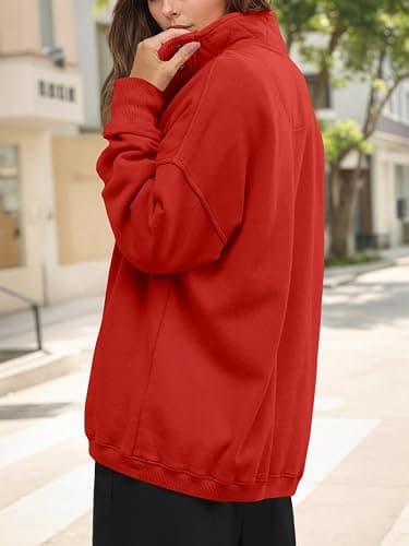Fisoew Womens Oversized Sweatshirt Casual Snap Stand Collar Long Sleeve Pullover Tops Fall Travel Outfits thumbnail 3