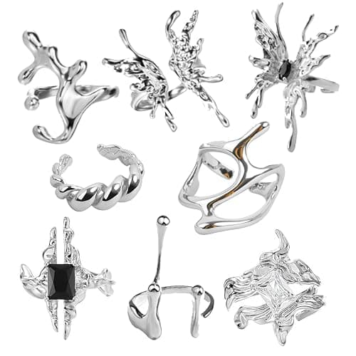 8 Pcs Vintage Silver Rings Sets Y2k Goth Coquette Grunge Chunky Stacking Rings For Women Aesthetic Accessories Jewlery Boho Silver Statement Ring Gift - Image 1
