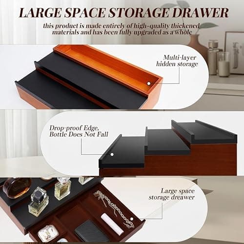 Cologne Organizer for Men – Black Wood Cologne Stand with Drawer & Storage, 3 Tier Perfume Display Holder for Bedroom, Office, Bathroom – Ideal Gift for Men, Father, Husband thumbnail 4