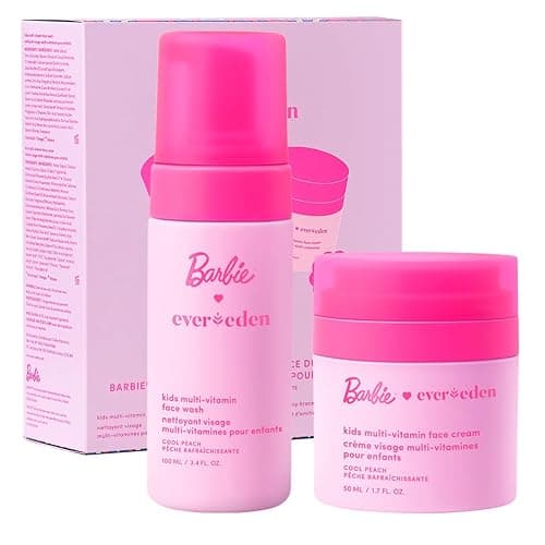 Evereden Barbie Limited Edition Kids Happy Face Duo + Exclusive Accessories | Multi-Vitamin Face Wash & Cream Set with Stickers + Bracelets | Clean Skin Care for 3+ | Barbie Gift Box for Kids - Image 1