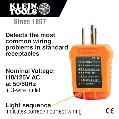 Klein Tools RT110 Outlet Tester, AC Electrical Receptacle Tester for North American Outlets thumbnail 2