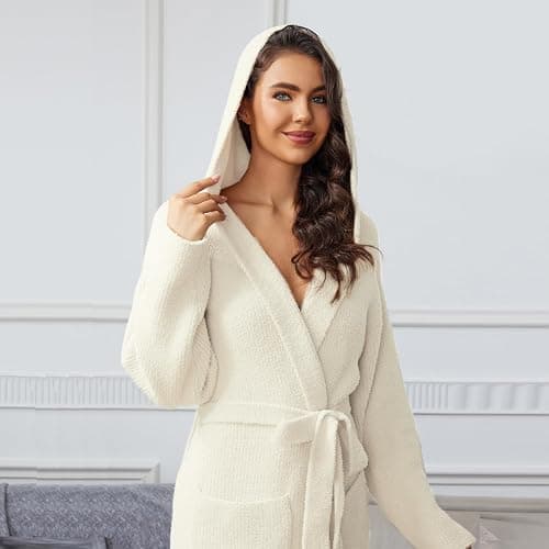 MH MYLUNE HOME Ultra Soft Robe With Pockets, Spa Bathrobe Loungewear Calf-Length, Plush Fuzzy Fluffy Wrap Robe for Women thumbnail 3