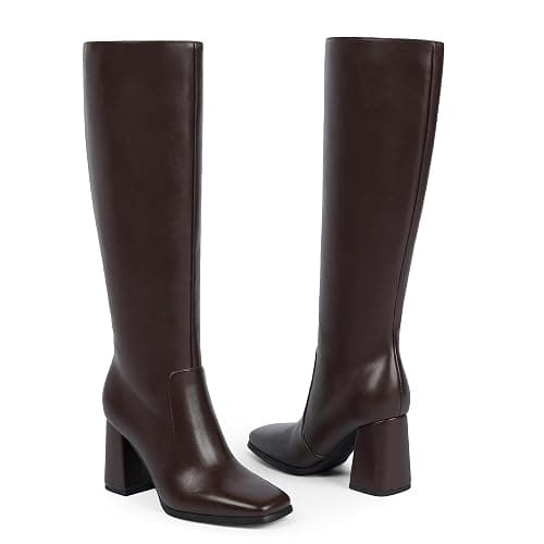Modatope Knee High Boots Women Chunky Heel Square Toe Tall Boot for Women High Heel Side Zipper Long Boots thumbnail 3