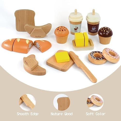 PairPear Wooden Bakery Toy Food Playset,Kids Pretend Play Food Kitchen Accessories with Shopping Bag,Toddlers Cutting Food Gift for Boys and Girls 3 Years and Up thumbnail 4