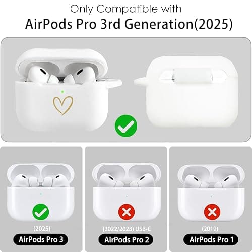 AIIEKZ Compatible with AirPods Pro 3 Case Cover 2025, Soft Silicone Case with Gold Heart Pattern for AirPods Pro 3rd Generation Case with Cute Butterfly Keychain for Girls Women (White) thumbnail 4