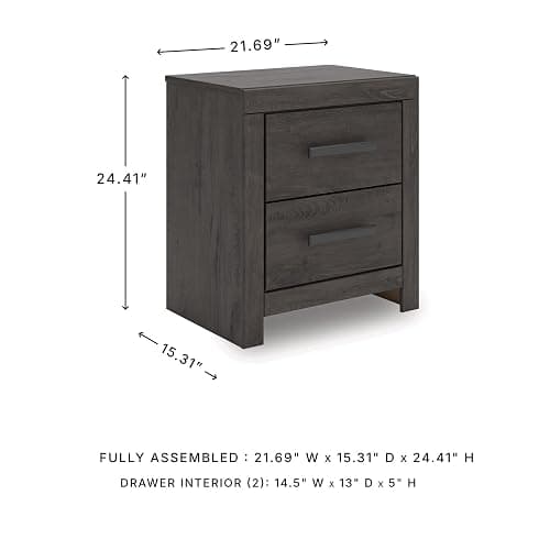 Signature Design by Ashley Prendonea Casual 2-Drawer Nightstand for Bedroom, Wood, Large Handles with Dark Finish, Framed Drawer Fronts, Smooth-Gliding Drawers, 24.41" High, Gray thumbnail 3