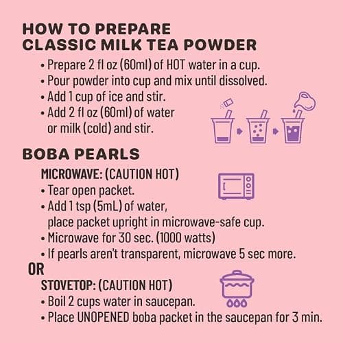 Boba Bundle Kit 10 Serv. Instant Bubble Pearl Variety Milk Tea Kit with Authentic Brown Sugar Tapioca Pearls by Yulu Foods - Ready in Under 1 Minute, Includes Paper Straws - Gift Box, Holiday (Classic, Taro and Strawberry) thumbnail 7