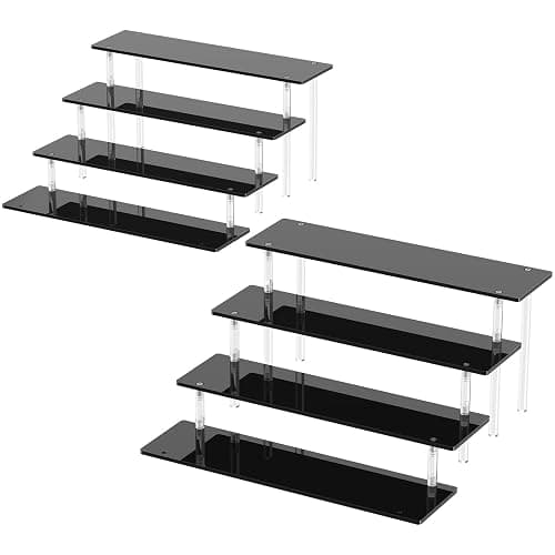 4 Tier Acrylic Display Risers, Black Perfume Organizer, Cupcake Stand | Large Dessert Display for Party, Display Shelf for Figure and Collection, Riser Stand for Decoration and Organizer, 2 Pack - Image 1