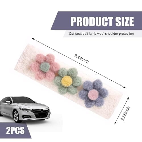 Bawkars 2 PCS Car Seat Belt Cover Pads, Cute Flower Safety Seatbelt Covers Cushion, 9.4" x 2.5" Soft Plush Shoulder Strap Protector, Universal Seat Belt Cover for Adults and Kids (Purple)​ thumbnail 2