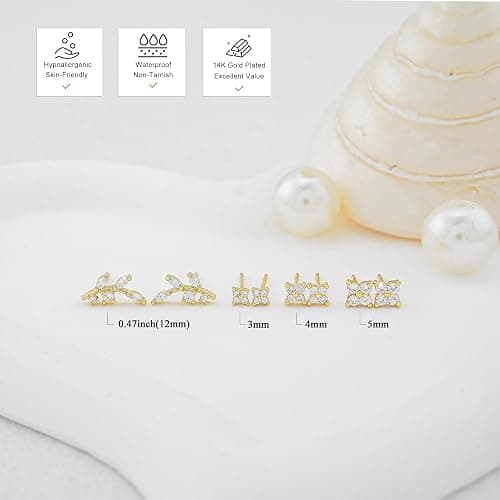 Bheop 14K Gold Plated Stud Earrings for Women Trendy Hypoallergenic 925 Sterling Silver Post Cartilage Tragus Earring Set for Multiple Piercing Dainty Cute Small Helix Earrings Stack Jewelry for Men thumbnail 5
