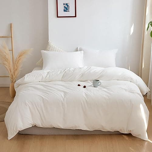 Cottonight White Comforter Sets Queen Pure White Bedding Comforter Queen Size Quilts Blanket Ultra Soft Breathabe Solid Bedding Set for Women Men Adults Teens - Image 1