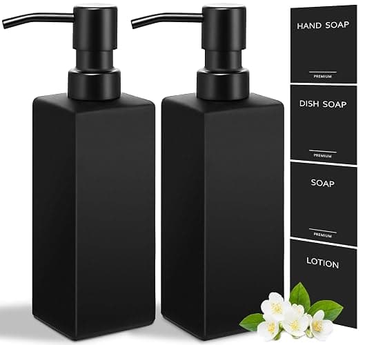 GMISUN Black Soap Dispenser, Hand Soap Dispensers Bathroom, 12oz Glass Soap Dispenser with Stainless Steel Pump, Dish Soap Dispenser for Kitchen, Bathroom/Kitchen Liquid Soap Dispenser Set, 2-Pack - Image 1