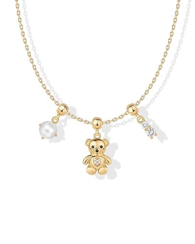 PAVOI 14K Gold Plated Dainty Necklace with Charms Set - Hypoallergenic Adjustable Chain Gold Charm Necklace for Women - Small Motif & Mantra 2 and 3-Pack Removable Pendants - Cute Jewelry Gifts - Image 1