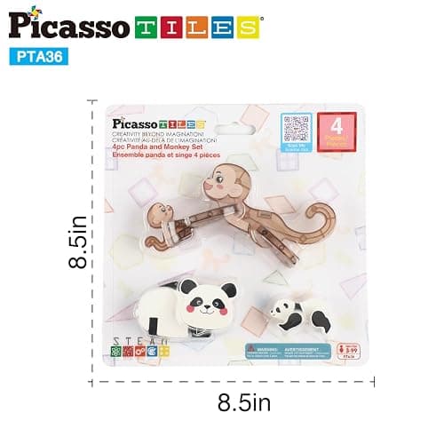 PicassoTiles Magnetic Build a Panda & Monkey Set Magnet Tile Blocks Add-on Expansion Pack, with Panda, Cub, Monkey & Baby Monkey Preschool Learning Educational Toddler Sensory Pretend Play Toy Ages 3+ thumbnail 2