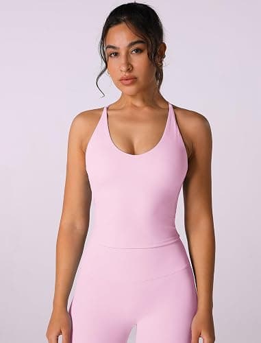 ABOCIW Womens Cross Back Workout Crop Tank with Built in Bra V Neck Longline Sports Bra Gym Shirt Yoga Pilates Top thumbnail 2