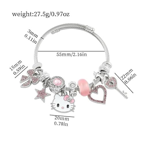 Hello Jewelry Bracelet Charms Braclet, Kawaii Pink Kitty Bangle Women Matching Accessories, for Teen Graduation Birthday Gifts Stuff thumbnail 2