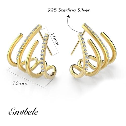 Emibele 1 Paire de Boucles d'Oreilles, Boucle Dormeuse Scintillante en Cuivre Plaqué Or, Clous d'Oreilles en Forme de Griffe, Accessoire d'Oreilles Élégant Simple pour Filles Femmes à la Mode thumbnail 7