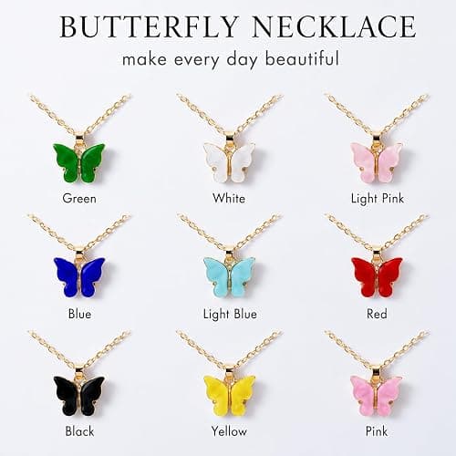 Rrdaily 9 Pcs Dainty Colorful Butterfly Pendant Necklace Set for Women,Bohemian Acrylic Butterfly Chain Necklace Cute Jewelry Gift thumbnail 4