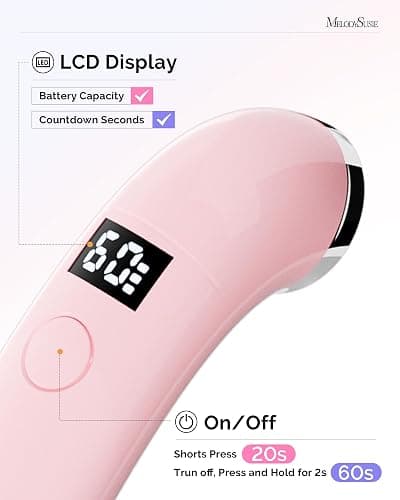 MelodySusie Ergonomic Handheld Cordless UV Nail Lamp with LCD Display & 2 Timers, P-Art01A Rechargeable Mini UV LED Light Flash Cures All Soft Gels, Especially Rhinestone Glue & Liner Gel Pink thumbnail 4