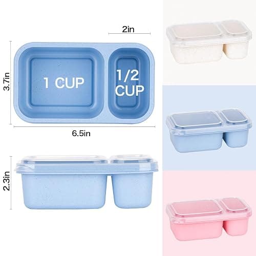 DOSEWART 2-Compartment Reusable Snack Containers with Lids, Wheat Straw Reusable Snack Packs for Food Storage Meal Prep On-the-Go Snacking(3Pack) thumbnail 2