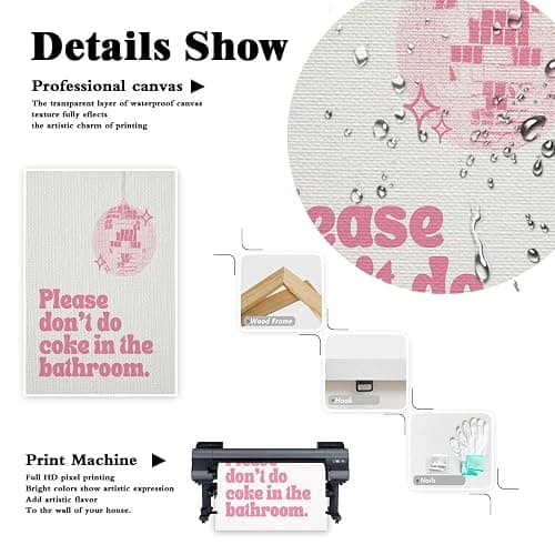 BNGFDV Retro Trendy Pink Please Dont Do Coke in The Bathroom Canvas Wall Art Abstract Vintage Funky Disco Ball Poster Decor Teen Girl Bathroom Rules Quotes Sayings Pictures Prints 12x16in Unframed thumbnail 8