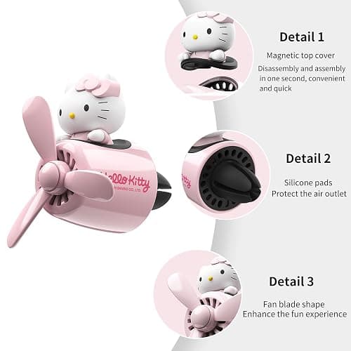 Car Air Freshener, Cute Pink Cat Pilot Vent Clip Interior Accessories, Rotating Propeller Automotive Air Outlet Fan Creative Cartoon Air Fresheners for Car (Pink) thumbnail 3