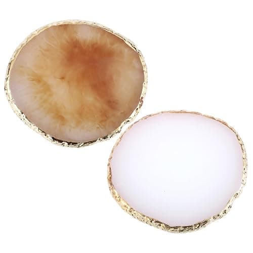 2 Pcs Resin Nail Art Palette, Nail Art Painting Mixed Color Palettes Gold Edge Nail Holder Nail Art Display Board (Coffee, White) thumbnail 2
