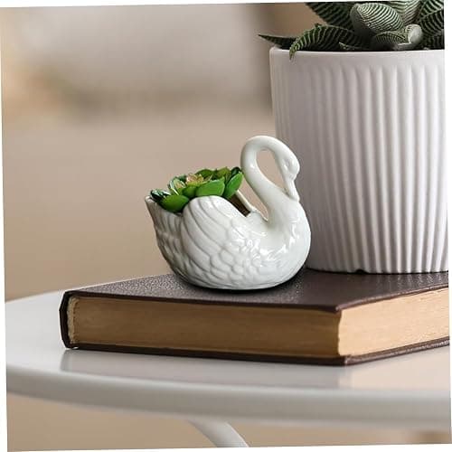 LATRAT Schwan Keramik Pflanzer Schwan Blumentöpfe Tier Sukkulenten Töpfe Mini Blumenbehälter, für Innenbereich Zuhause Büro Desktop Garten Weiß thumbnail 2
