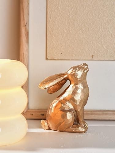 DN DECONATION Golden Polyresin Bunny Decor Rabbit Figurines, Easter Bunny Statue Set of 3 for Spring Tabletop Decor thumbnail 8