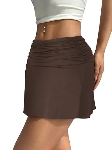 Hafailia Womens Mini Skorts Sexy Ruched Waist Pencil Bodycon A-Line Skirts with Shorts Underneath thumbnail 5