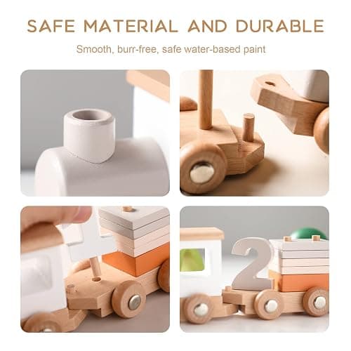 ibwaae Wooden Train Set for Baby Toys with Numbers and Blocks Train Toy 12 PCS for Toddler Boys and Girls 1 2 3 4 5 Birthday Toys thumbnail 5