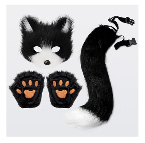 Faux Fur Fox Tail Cat Wolf Cosplay Costume Set Plush Mask Fluffy Paw Gloves Halloween Christmas Party for Women thumbnail 2