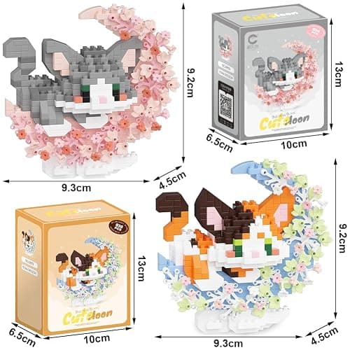 FCXVXCL Katze Bausteine Building Blocks Sets, 2PCS Katze Mini Baustein DIY Building Blocks 3D Mini Puzzle Cartoon Micro Buildings Blöcke Anime Block Figuren Geschenke für Geburtstag(Grau,Orange) thumbnail 2