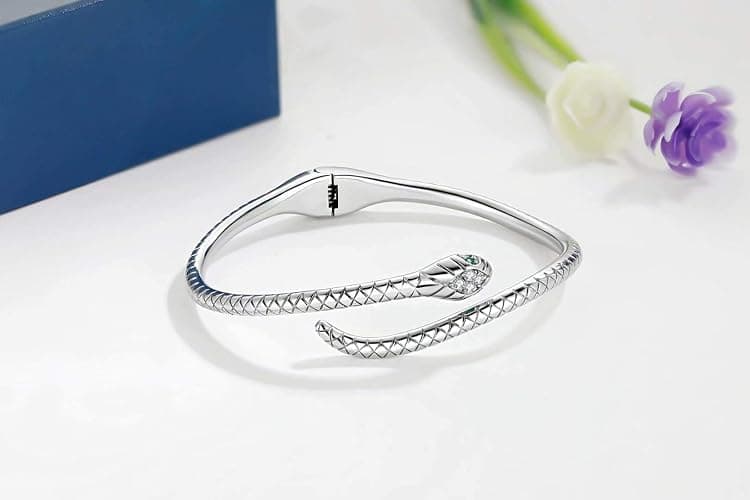 Presentski Snake Bracelet Sterling Silver Open Bangle Serpent Bracelet Vintage Silver Bracelet for Women thumbnail 4