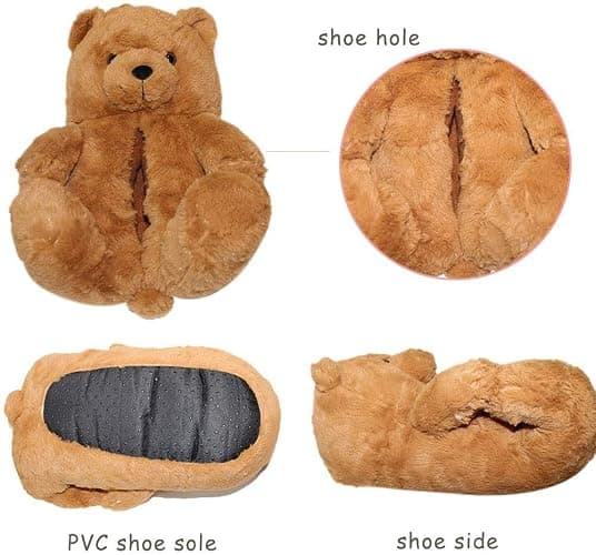 LELEBEAR Teddy Bear Slippers, Plush Animal Slippers Winter Warm Shoes thumbnail 4