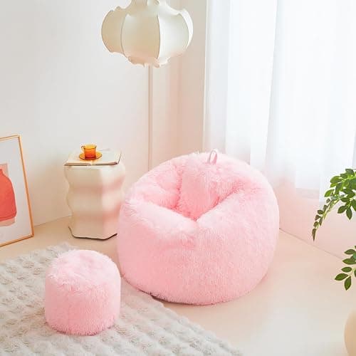 Fluffy soft pink bean bag chair cover, for Living Room (No Filler), plush faux fur Stuffed Animal Storage Big Gaming Bean Bag Chair Cover,Fuzzy Fuzzy Decor Home for girls, kids, teens, and adults thumbnail 2