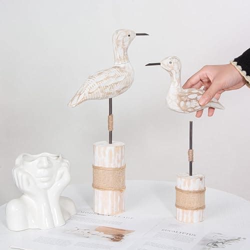 EVINIS Wooden Sea Birds Statues Coastal Decor, White Seagull Statues for Nautical Coastal Beach Ocean Home Decoration thumbnail 2