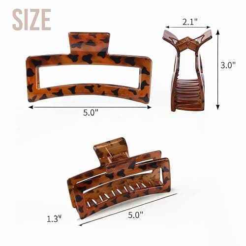 5 Inche Extra Large Claw Clips for Thick Hair, 4 Pack Xl Leopard and Glossy Claw Clips, Jumbo Non-Slip Rectangle Hair Clips for Women, Strong Hold Jaw Clips for Long Hair thumbnail 3