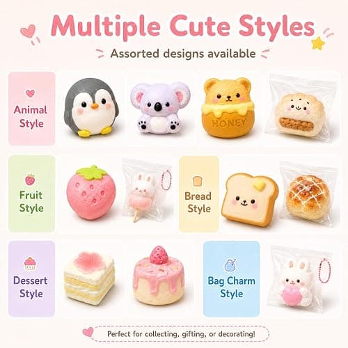 Squishy Charms Bulk, Assorted Cute Food and Animal Squeeze Fidgets，Happy Dessert Set thumbnail 6