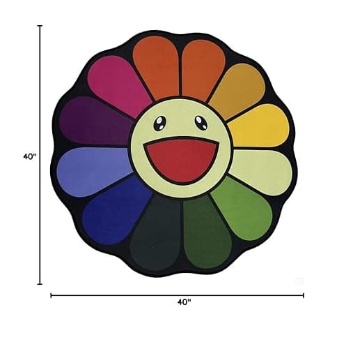 DIKFENS 40Inch Takashi Murakami Rug - Flower Design, Soft and Durable Material for Home Decor and Office Use by Takashi Murakami (24, 40X40inch(100x100cm)) thumbnail 2