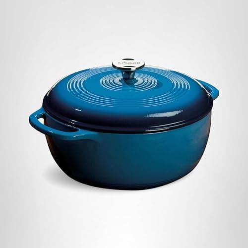 Lodge 6 Quart Enameled Cast Iron Dutch Oven with Lid – Dual Handles – Oven Safe up to 500° F or on Stovetop - Use to Marinate, Cook, Bake, Refrigerate and Serve – Blue thumbnail 9