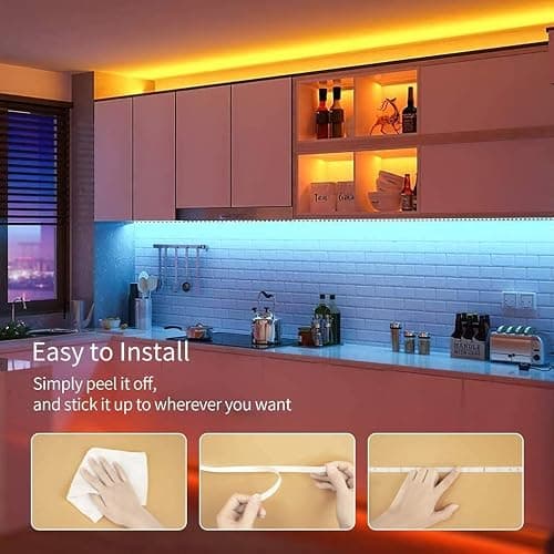 Kousee LED Strip Lights 32.8FT, IP65 Waterproof LED Lights Strip with Music Remote Control, 5050RGB Color Changing Light Strip, Easy Installation LED Lights Strip for Bedroom, Ceiling, Kitchen thumbnail 8