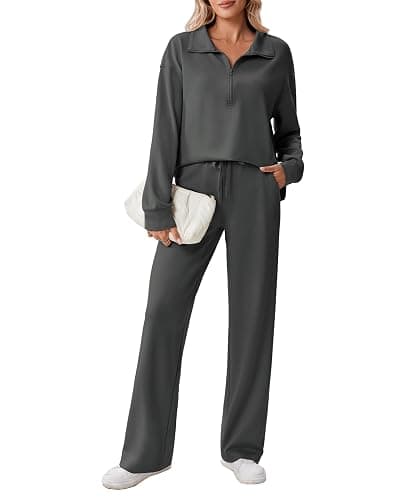 PINSPARK 2 Piece Sets for Women 1/2 Zip Sweatsuit Loose Fit Sweatshirt Straight Leg Pants 2025 Matching Outfit Fall Tracksuit - Image 1