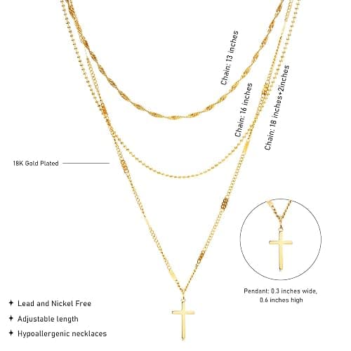 ZOFnic Cross Layered Choker Necklace for Women 18K Gold Plated Double Chain with Stack Jewelry Gift for Mom Daughter Friend Initial Charm Necklace for Birthday Anniversary thumbnail 5