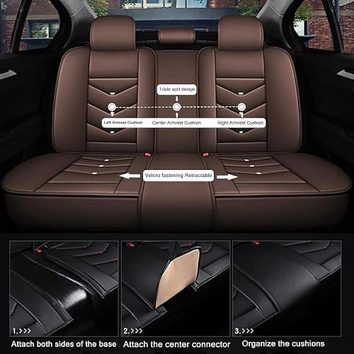 WeArkoTac 5 Seat Covers for Toyota Highlander 2010-2026 Leather Waterproof Breathable Car Seat Covers, Interior Accessories Seat Cover Cushion Airbag Compatible (Brown, Standard) thumbnail 3